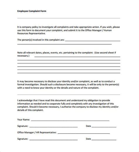 Hr Complaint Template