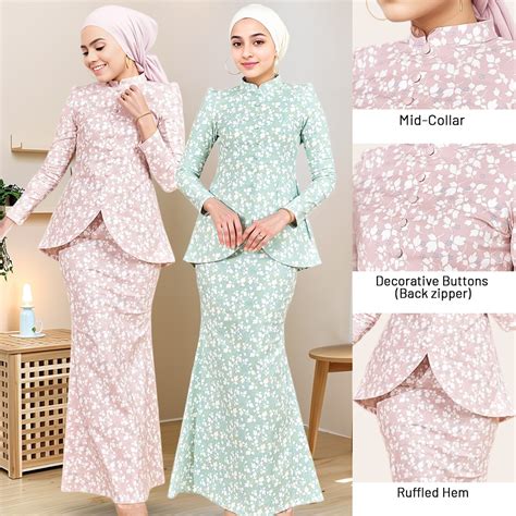 Baju Kurung Sarah Raya 2024 Floral Baju Kebaya Muslimah Mini Kurung