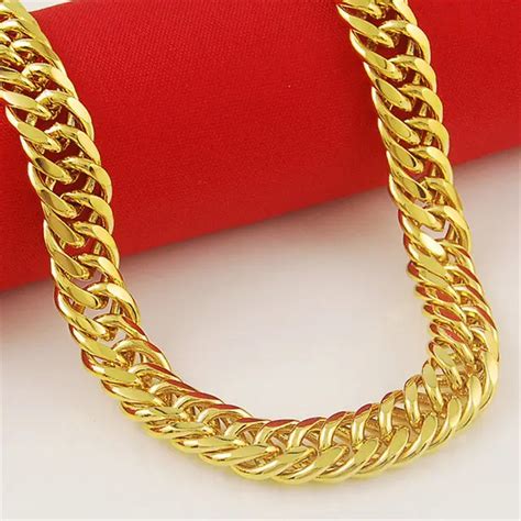 High Quality 24k Yellow Gold Filled Mens Necklace Solid Cuban Curb