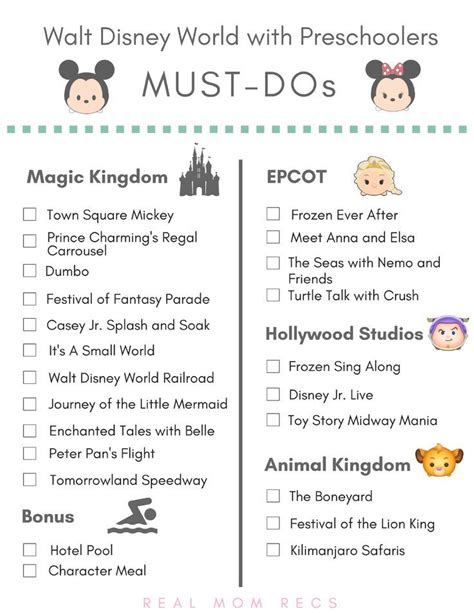 Disney World With Preschoolers Printable Checklist Of The Best Disney