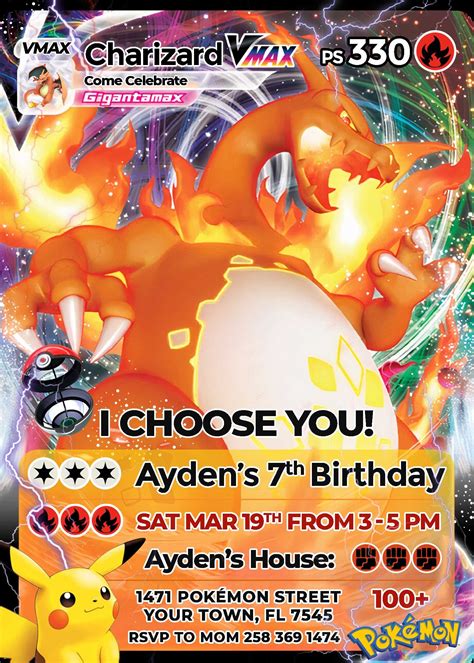 Amazing Pokemon Charizard Birthday Invite With A Free Backside Included