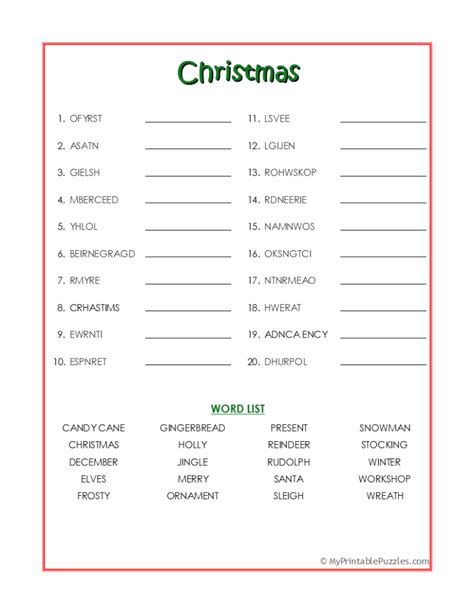 Christmas Word Scramble | My Printable Puzzles