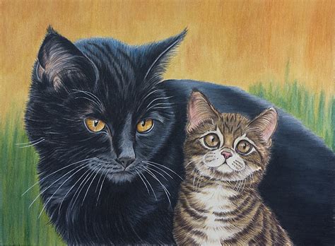 Pintura De Gatos Negros Y Grises Gato Naturaleza Negro Gatito