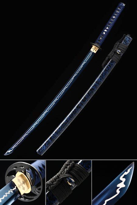 Handmade Blue And White Katana Sword High Manganese Steel With Blue