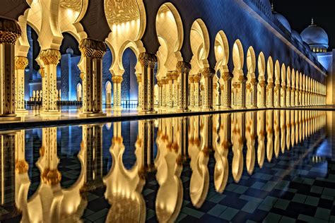 Hd Wallpaper Night Reflections Of Sheikh Zayed Grand Mosque In Abu Dhabi