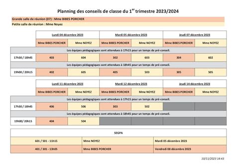 Planning Des Conseils De Classes Du 1er Trimestre 2023 2024 Familles