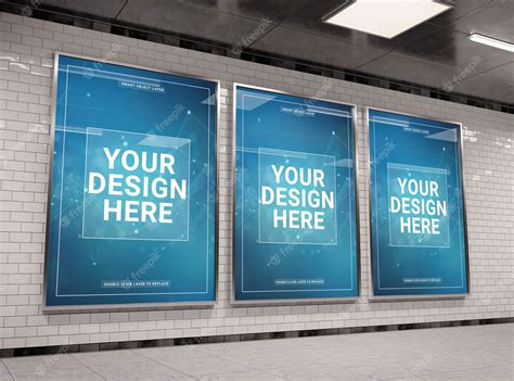 Premium Psd Three Vertical Underground Billboard In Tunnel Mockup