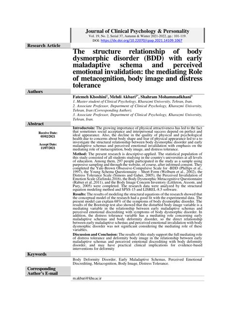 Pdf The Structure Relationship Of Body Dysmorphic Disorder Bdd With Early Maladaptive Schema