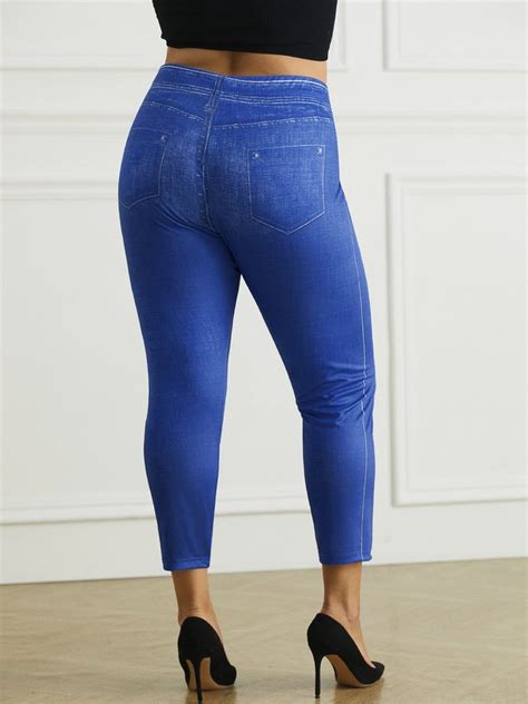 Plus Size Solid Casual Jeggings Zolucky