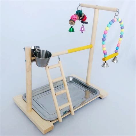 Wooden Bird Perch Stand Parrot Platform Playground Exercise Gym