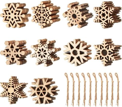 Wooden Snowflake 50pcs Unfinished Wooden Ornaments Snowflake Cutouts