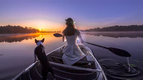 Wallpaper Sunlight Trees Boat Women Outdoors Model Sunset Sea