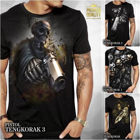 Jual KAOS TENGKORAK SKULL GOTHIC Army Pistol Kerangka KAOS GOTHIC METAL