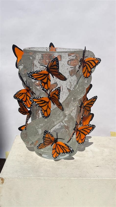 Costantini Modern Crystal Pulegoso Made Murano Glass Vase With Butterflies 2022 For Sale At 1stdibs