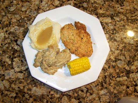 Southern Cookin At It S Best Chicken Mashed Taters And Gravy Stufffin And Corn On The Cob