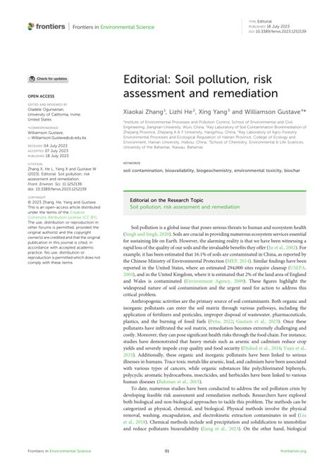 Pdf Editorial Soil Pollution Risk Assessment And Remediation