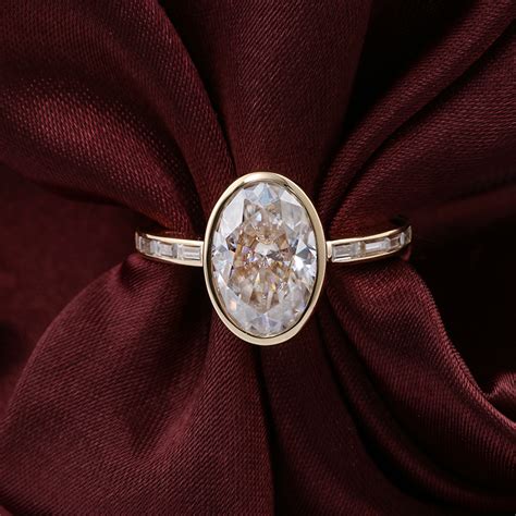 Ct Oval Bezel Setting With Side Stones Moissanite Engagement Ring