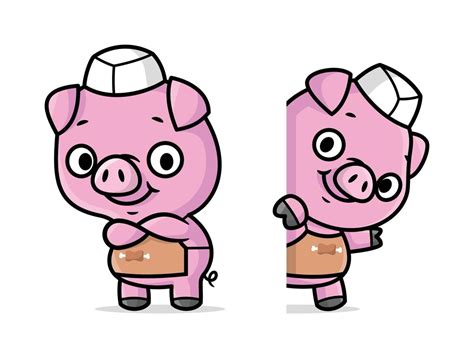 CUTE PIG IS WEARING BUTCHER HAT AND APRON CARTOON MASCOT DESIGN IN TWO DIFFERENT MOVES. 12620147 ...