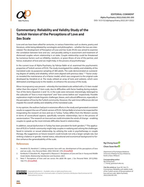 Pdf Commentary Reliability And Validity Study Of The Turkish Version