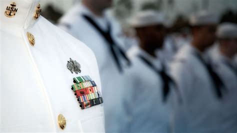 Seabees Stand By For A Dress Whites Inspection At Naval Construction