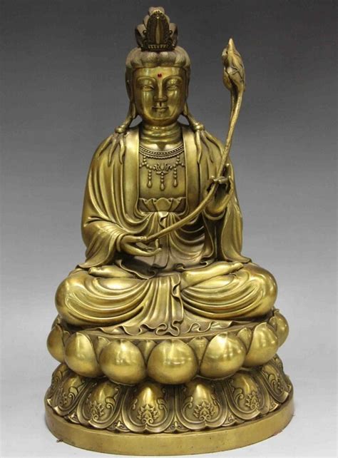 Buddhism Brass Copper Lotus Flower Guan Yin Kwan Yin Boddhisattva