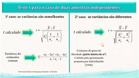 Teste t para duas médias independentes Variâncias diferentes Exemplo