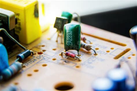 Capacitors on Circuit Boards Stock Image - Image of voltage, blue ...