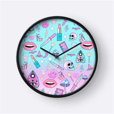 Girly Pastel Witch Goth Pattern Clock For Sale By Lunaelizabeth