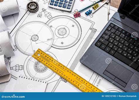 Mechanical Engineering of Parts with Tools, Laptop Stock Image - Image ...