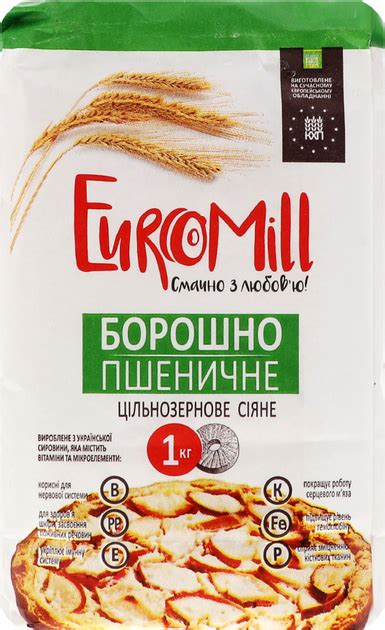 Упаковка муки пшеничной EuroMill Цельнозерновая 1 кг х 6 шт (6 кг ...