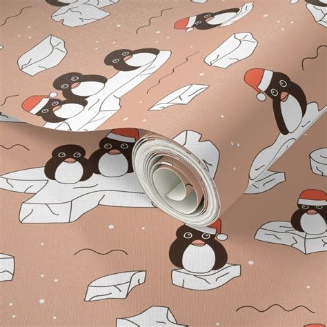 Santa christmas penguins on melting Wallpaper | Spoonflower