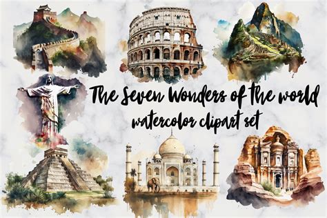 The 7 Wonders Of The World Watercolor Graphic By SugarPlum Creative