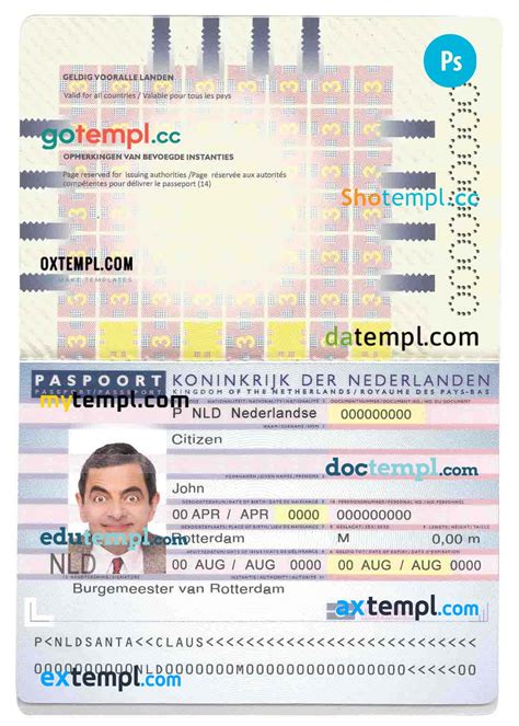 Netherlands Holland Passport Psd Files Editable Scan And Photo Realistic Look Sample 2006