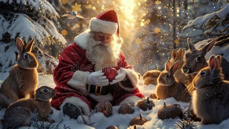 Santa with Woodland Animals in Winter Wonderland Stock Illustration ...