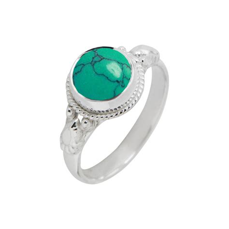 Bague Argent Turquoise Reconstitu E Cabochon Rond Mm Ref