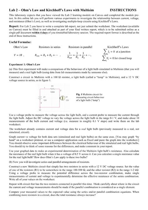 Solved Lab Ohm S Law And Kirchhoff S Laws With Multisim Chegg