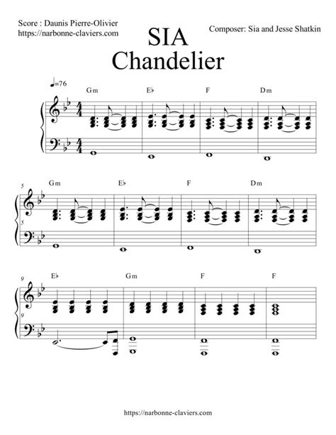 CHANDELIER de SIA piano partition gratuite free sheet music