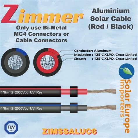 zimmer al solar safety cable mm aluminium negative black