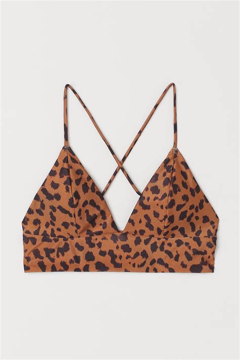 Padded Triangle Bikini Top Light Brown Leopard Print Ladies Handm Gb