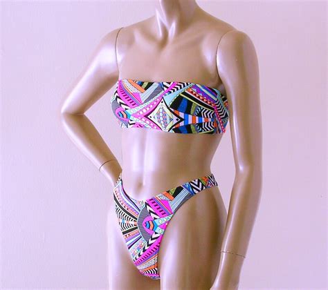 80s 90s High Leg Thong Bikini Bottom And Strapless Bandeau Top Etsy