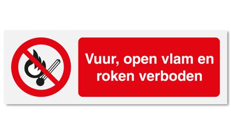 Verbodsbord Vuur Open Vlam En Roken Verboden Van Aluminium 30 X 10 Cm