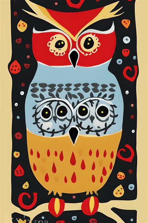 Owl Hygge Scandinavian Folk Art Print · Creative Fabrica