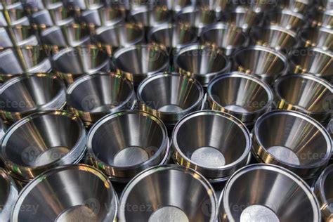 A Batch Of Shiny Steel Parts Regular Industrial Metal Production