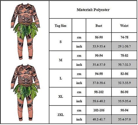 Disney Moana Maui Tattoo Costume Adults Mens T Shirt Pants Leaf