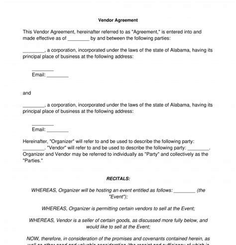 Vendor Agreement Sample Template Word Pdf