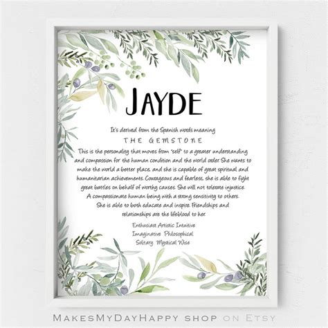 Jayden Name Meaning,personalized Gift,greenery Nursery,sign Name Wall ...