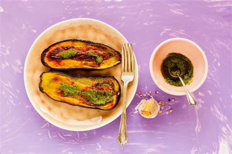 Roasted Eggplant With Pesto Stock Photo Image Of Brunch Design