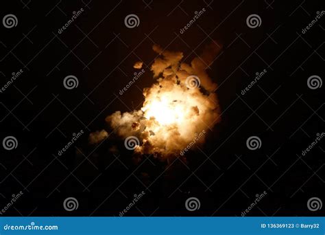 Explosion Lighting Up Night Sky With Smoke Stock Image Image Of