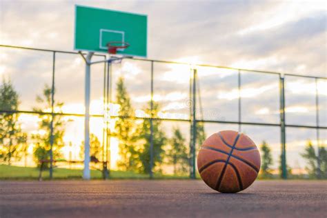 Basketball Court. a Basketball Ball Lies on the Ground in the Ba Stock ...