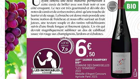 Promo Aop Saumur Champigny Bio Domaine Des Damoiselles Les Tenni Res